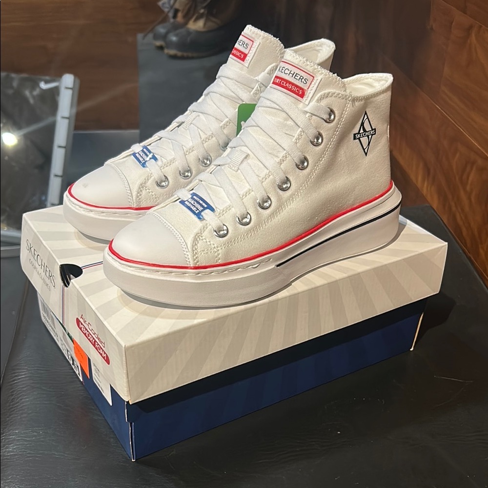 Skechers Vegan White and Red Sneakers